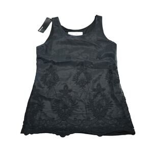 Michel Shirt Womens S Black Sleeveless Scoop Neck Embroidered Polyester Blouse